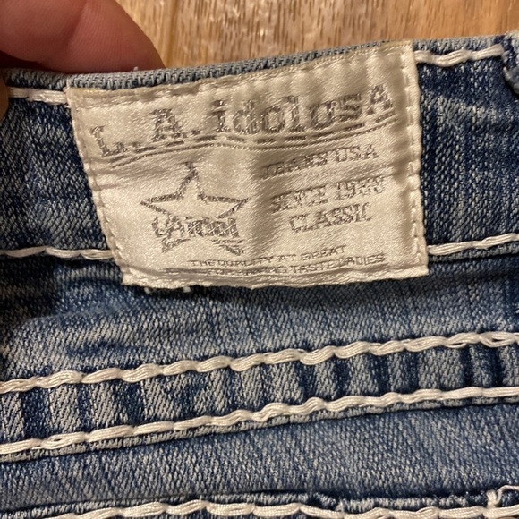 L.a. Idol Girls White Stitch Bling Blue Jeans (Size 5) - Picture 4 of 12